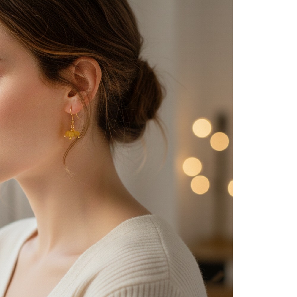 聖誕 交換禮物 初戀檸檬 天然石勾式耳環 手作 天然寶石-細節圖3