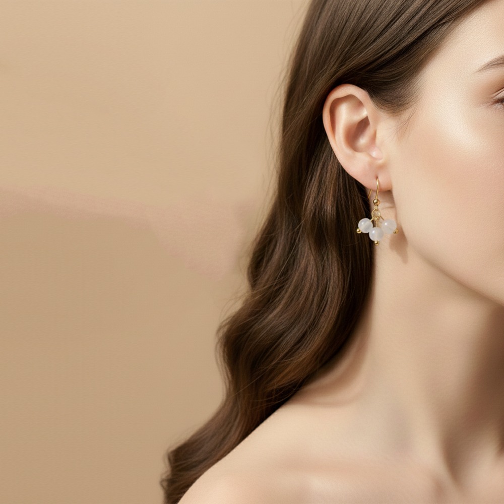 聖誕 交換禮物 冬日初雪 天然石勾式耳環 手作 天然寶石-細節圖4