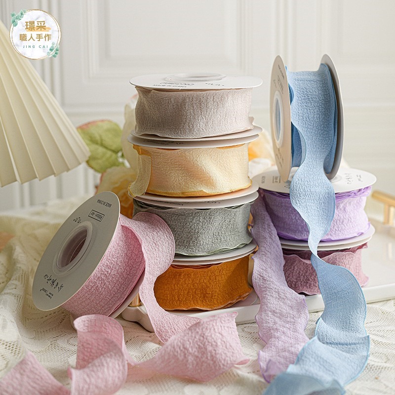 【璟采職人】波浪紗緞帶 緞帶 布質緞帶 花束緞帶 蝴蝶結 絲帶 禮物包裝 禮品包裝 波浪邊 亞麻緞帶 花藝包裝 裝飾-細節圖3