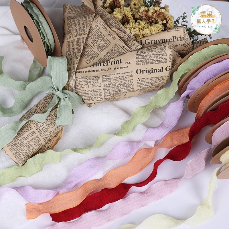 【璟采職人】波浪紗緞帶 緞帶 布質緞帶 花束緞帶 蝴蝶結 絲帶 禮物包裝 禮品包裝 波浪邊 亞麻緞帶 花藝包裝 裝飾-細節圖4