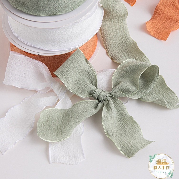 【璟采職人】波浪紗緞帶 緞帶 布質緞帶 花束緞帶 蝴蝶結 絲帶 禮物包裝 禮品包裝 波浪邊 亞麻緞帶 花藝包裝 裝飾-細節圖5