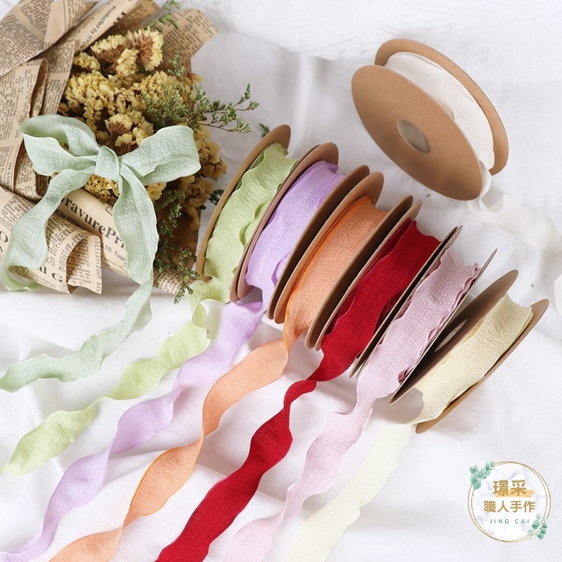 【璟采職人】波浪紗緞帶 緞帶 布質緞帶 花束緞帶 蝴蝶結 絲帶 禮物包裝 禮品包裝 波浪邊 亞麻緞帶 花藝包裝 裝飾-細節圖7