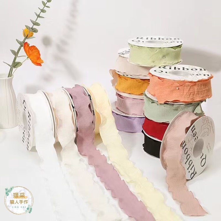 【璟采職人】波浪紗緞帶 緞帶 布質緞帶 花束緞帶 蝴蝶結 絲帶 禮物包裝 禮品包裝 波浪邊 亞麻緞帶 花藝包裝 裝飾-細節圖9