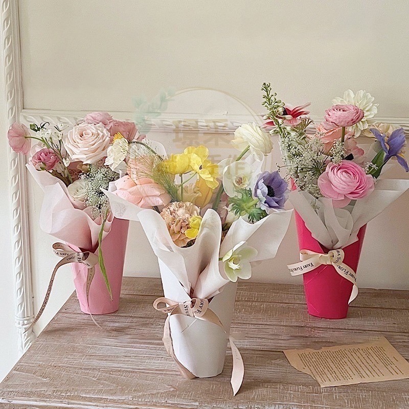 【璟采職人】花筒 紙花筒 抱花筒 鮮花筒 爆米花花筒 捧花 新娘捧花 花束 包裝材料 手作材料 花藝包裝 花束包裝-細節圖2