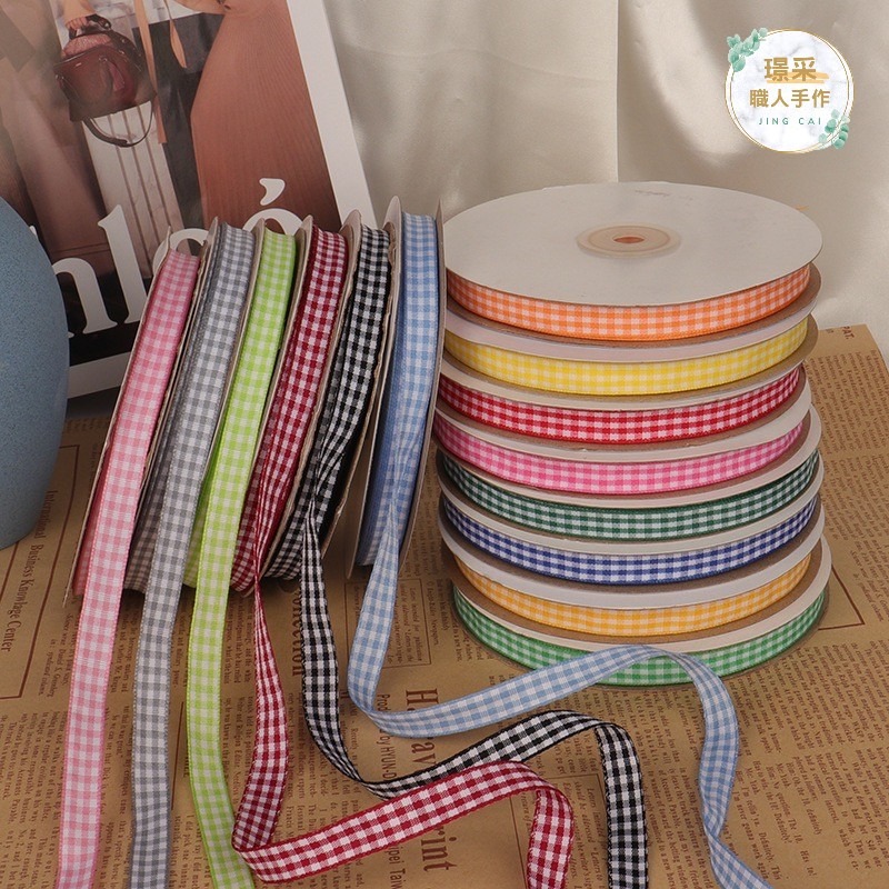 【璟采職人】1CM格紋布緞帶 緞帶 格紋緞帶 格子緞帶 文青風 花束緞帶 蝴蝶結 絲帶 禮物包裝 禮品包裝 花藝包裝-細節圖3