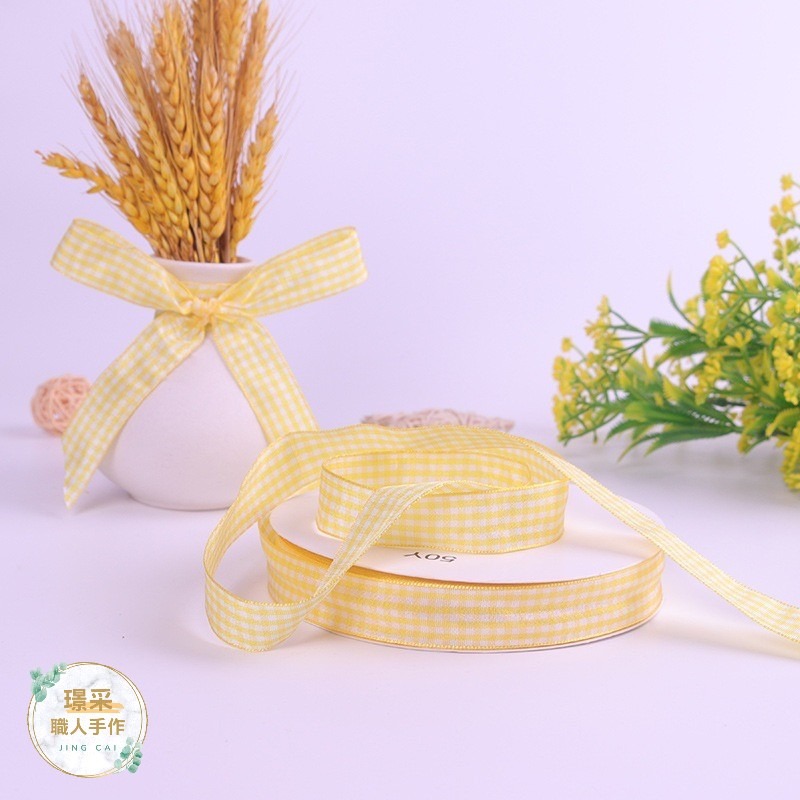【璟采職人】1CM格紋布緞帶 緞帶 格紋緞帶 格子緞帶 文青風 花束緞帶 蝴蝶結 絲帶 禮物包裝 禮品包裝 花藝包裝-細節圖8