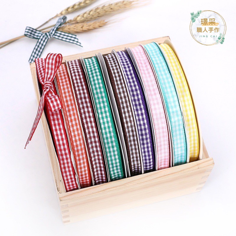 【璟采職人】1CM格紋布緞帶 緞帶 格紋緞帶 格子緞帶 文青風 花束緞帶 蝴蝶結 絲帶 禮物包裝 禮品包裝 花藝包裝-細節圖2