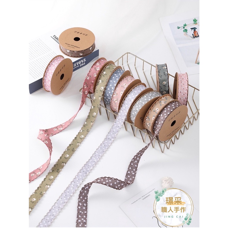 【璟采職人】布質緞帶 小花緞帶 碎花緞帶 小雛菊 韓風緞帶 波浪邊 牙邊 拷克邊 包裝材料 禮物包裝 花束包裝 浪漫-細節圖7