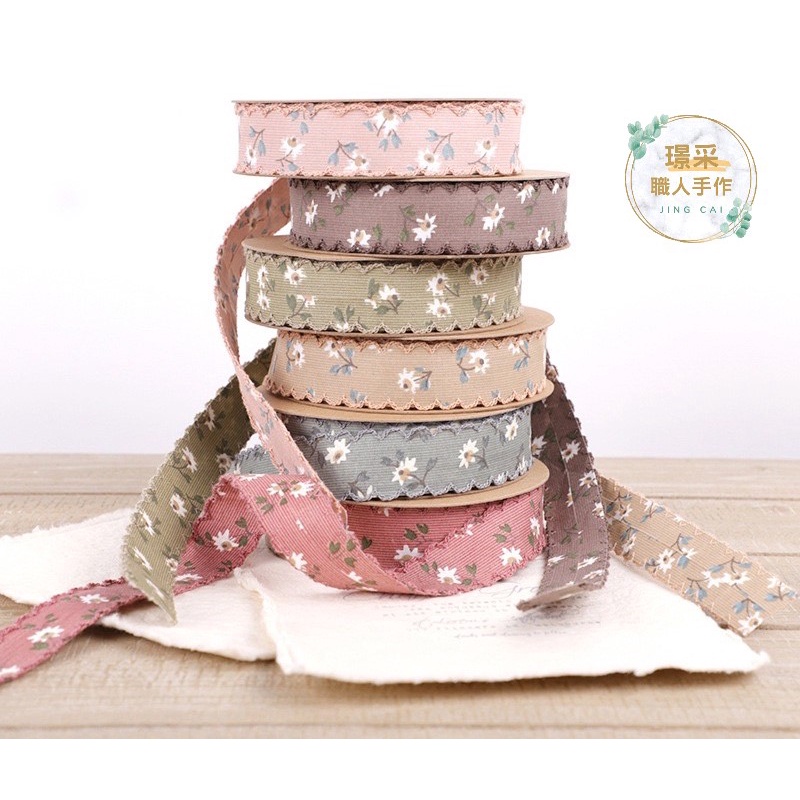 【璟采職人】布質緞帶 小花緞帶 碎花緞帶 小雛菊 韓風緞帶 波浪邊 牙邊 拷克邊 包裝材料 禮物包裝 花束包裝 浪漫-細節圖8