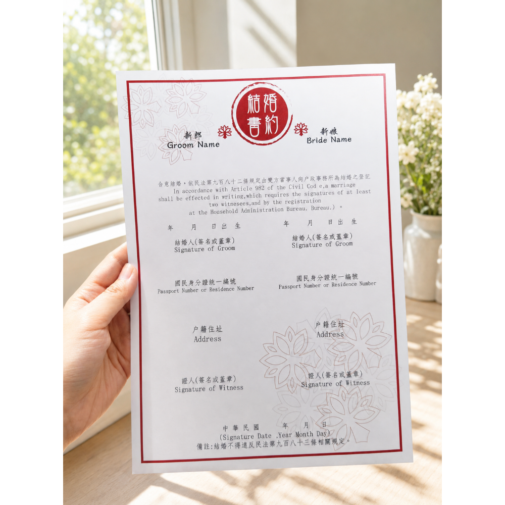 現貨 結婚書約 中式風格結婚書約 一組3張 厚紙結婚書約 異性戀結婚書約-規格圖3