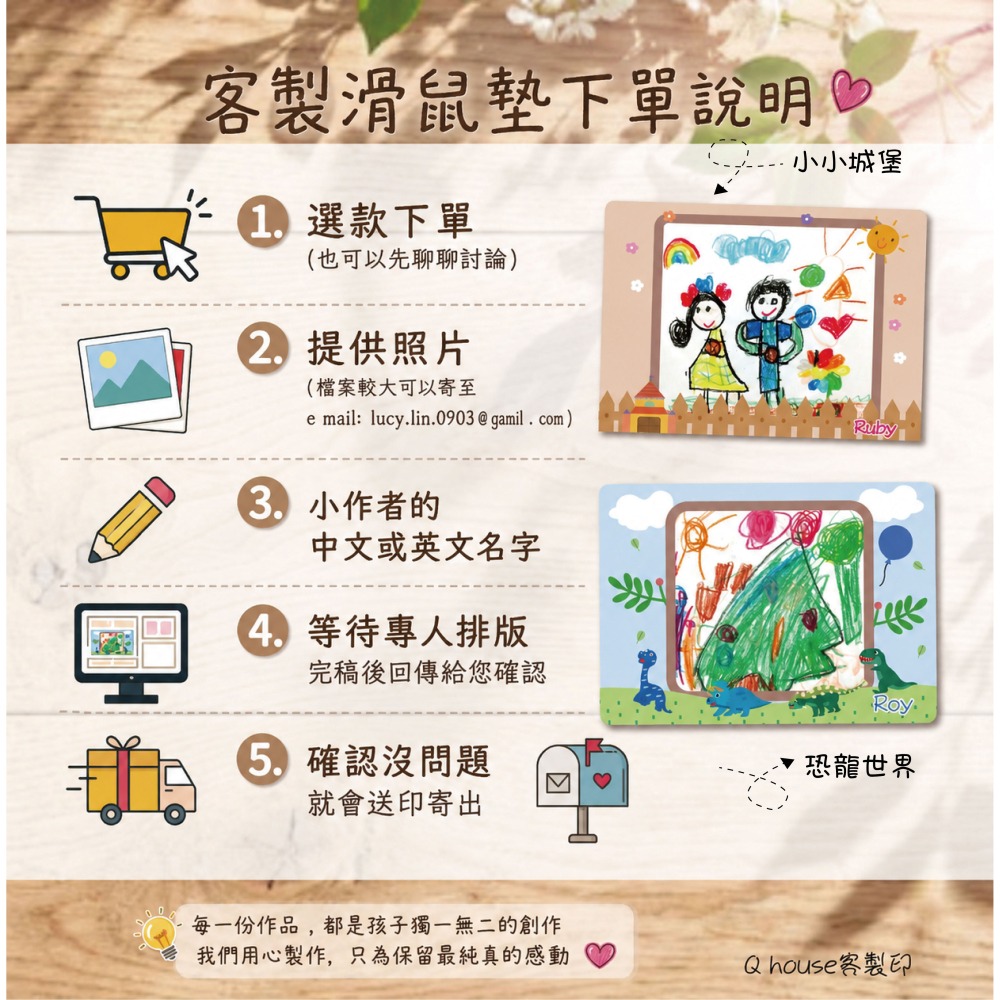 客製滑鼠墊 小孩作品滑鼠墊 來圖客製化小朋友塗鴉 插畫滑鼠墊 來圖客製-細節圖2