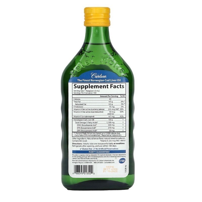 《現貨》Carlson 野生挪威魚肝油 天然檸檬味 500ml-細節圖2