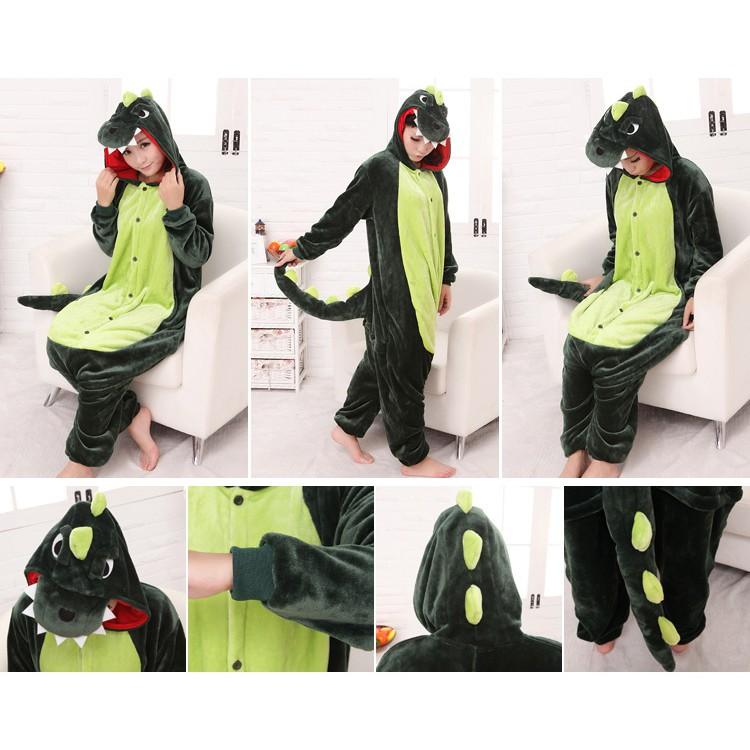 恐龍皮卡丘毛怪拉拉熊史迪奇秋冬加厚可愛長袖男女情侶卡通動物連體居家睡衣如廁版 法蘭絨卡通動物連體情侶睡衣-細節圖2