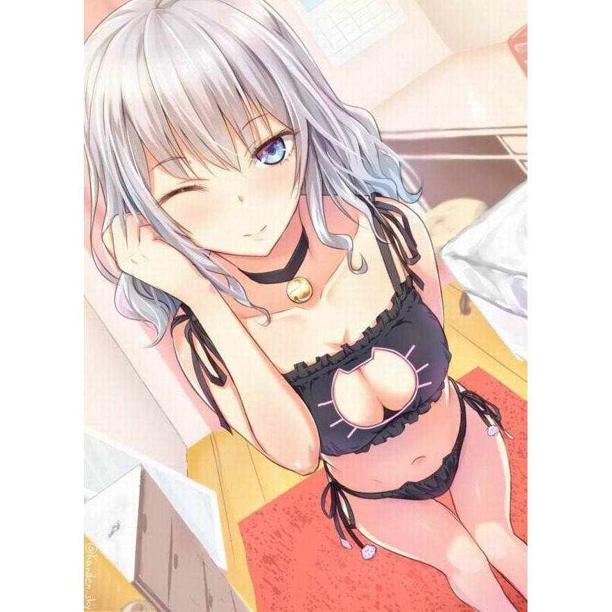 日本動漫內衣 二次元貓咪臉洞鏤空開胸內衣 貓耳  萌妹 性感開胸鏤空繡花內衣 貓女cosplay貓咪情趣內衣動漫服裝-細節圖2