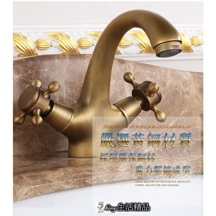 台灣現貨 銅歐式風格 冷熱共用 金廚房水龍頭水龍頭高壓拉出彈簧雙出口廚房洗碗盆水槽冷水龍頭-細節圖3