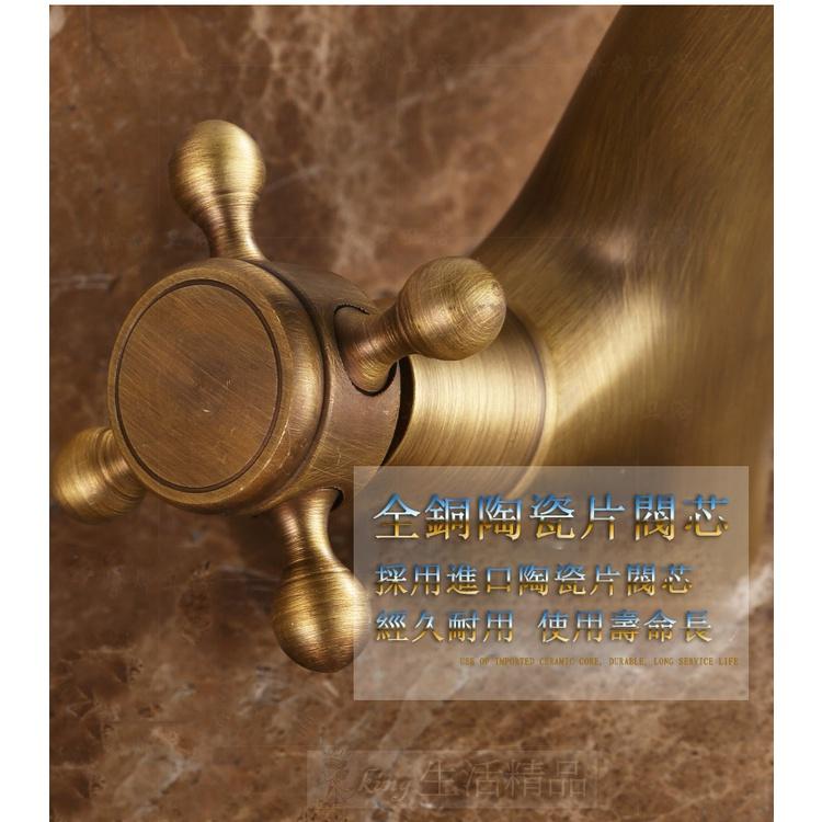 台灣現貨 銅歐式風格 冷熱共用 金廚房水龍頭水龍頭高壓拉出彈簧雙出口廚房洗碗盆水槽冷水龍頭-細節圖4