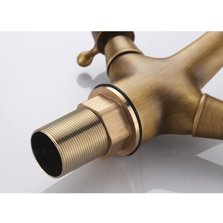 台灣現貨 銅歐式風格 冷熱共用 金廚房水龍頭水龍頭高壓拉出彈簧雙出口廚房洗碗盆水槽冷水龍頭-細節圖5