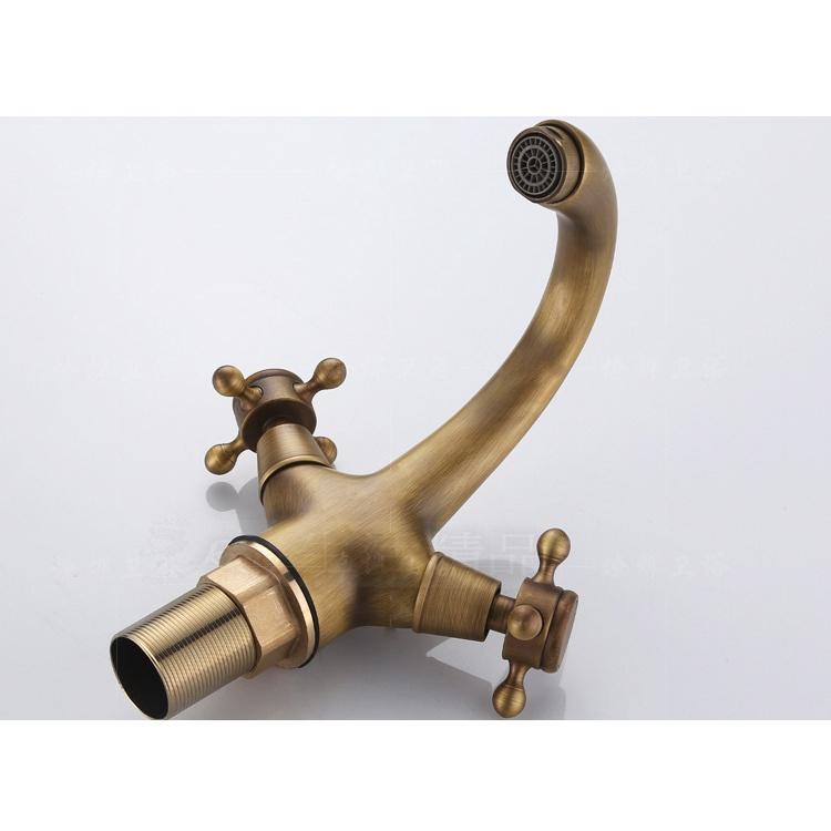 台灣現貨 銅歐式風格 冷熱共用 金廚房水龍頭水龍頭高壓拉出彈簧雙出口廚房洗碗盆水槽冷水龍頭-細節圖6