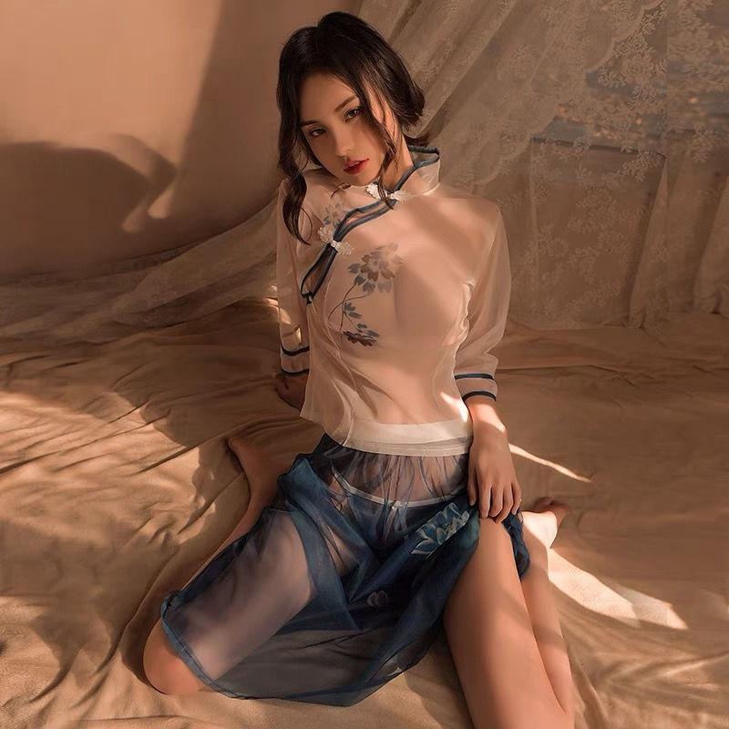 情趣內衣 情趣睡衣 民國風 睡衣 復古 學生旗袍 古風 連衣裙 情趣旗袍 性感旗袍 透視 角色扮演 情趣角色服 制服套裝-細節圖4