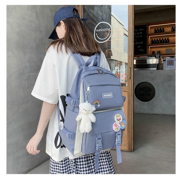 台灣現貨 韓版 原宿ulzzang 國中學生初中生 大容量百搭雙肩包  學生後背包 女生後背包 背包 學生背包-細節圖4