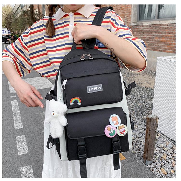 台灣現貨 韓版 原宿ulzzang 國中學生初中生 大容量百搭雙肩包  學生後背包 女生後背包 背包 學生背包-細節圖7