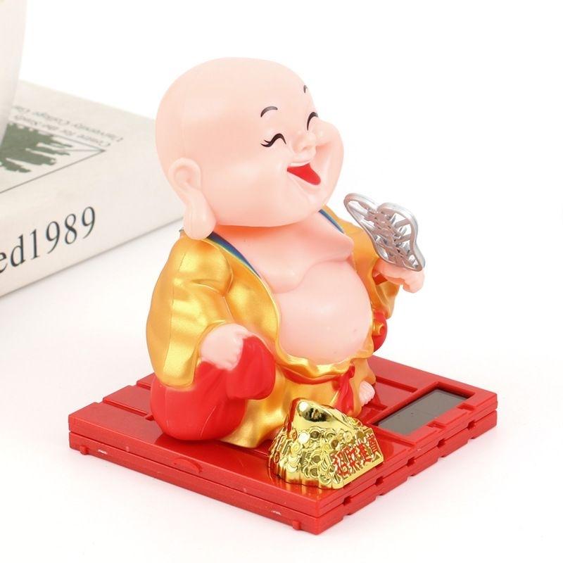 台灣現貨 誦經小沙彌 彌勒佛 太陽能點頭誦經小和尚 點頭 太陽能 和尚 大肚彌勒佛 擺件-細節圖9