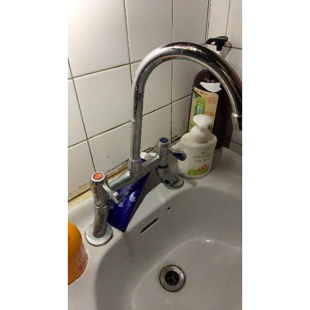 台灣出貨 內銅老式面盆 旋轉水龍頭   陶瓷面盆龍頭 雙孔面盆水龍頭 冷熱不銹鋼水管-細節圖3