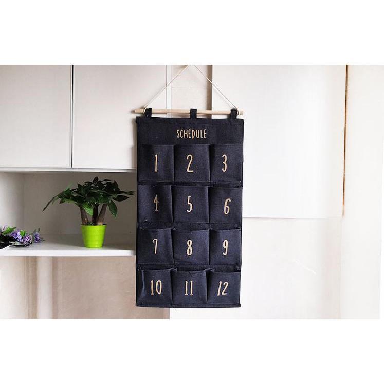 台灣現貨 北歐家居壁掛收納袋 12格 31格純棉帆布小房子卷宗數字日歷收納掛袋 收納掛袋 袋-細節圖3