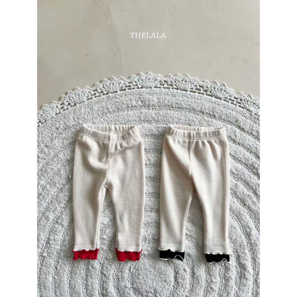 ✿ 現貨｜韓國童裝代購｜小童中童｜75-115 ✿the lala撞色荷葉羅紋褲-細節圖3