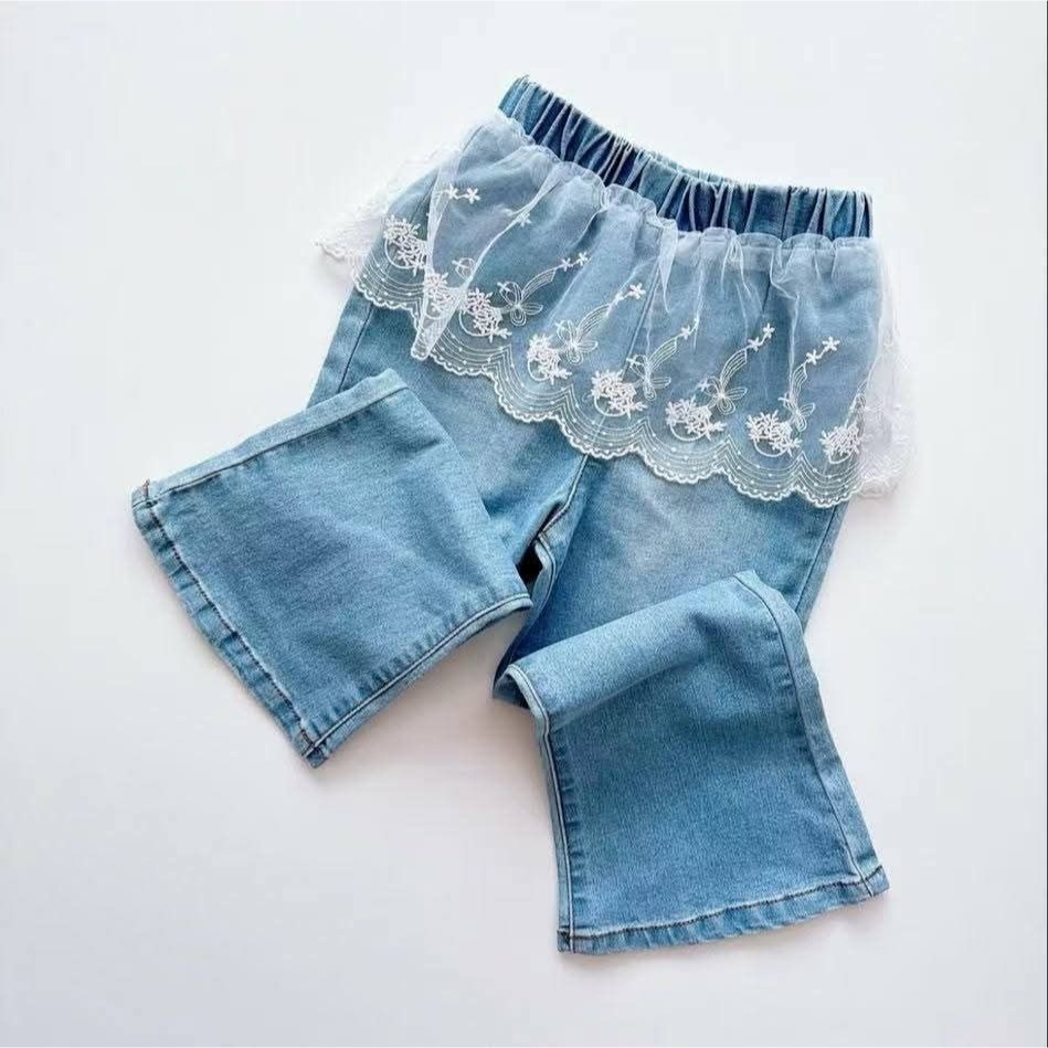 日系蕾絲裸紗牛仔長褲/90/100/110-細節圖2