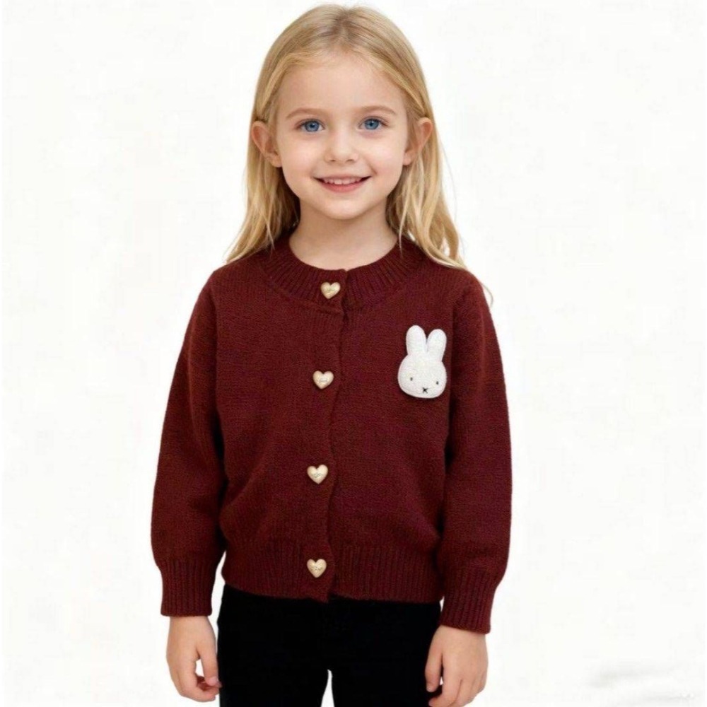 米菲兔愛心造型釦子酒紅色針織外套/110/120/130-細節圖2