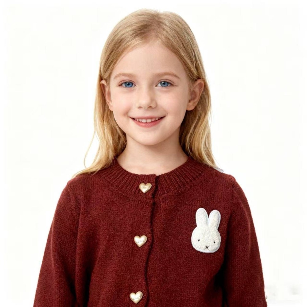 米菲兔愛心造型釦子酒紅色針織外套/110/120/130-細節圖4