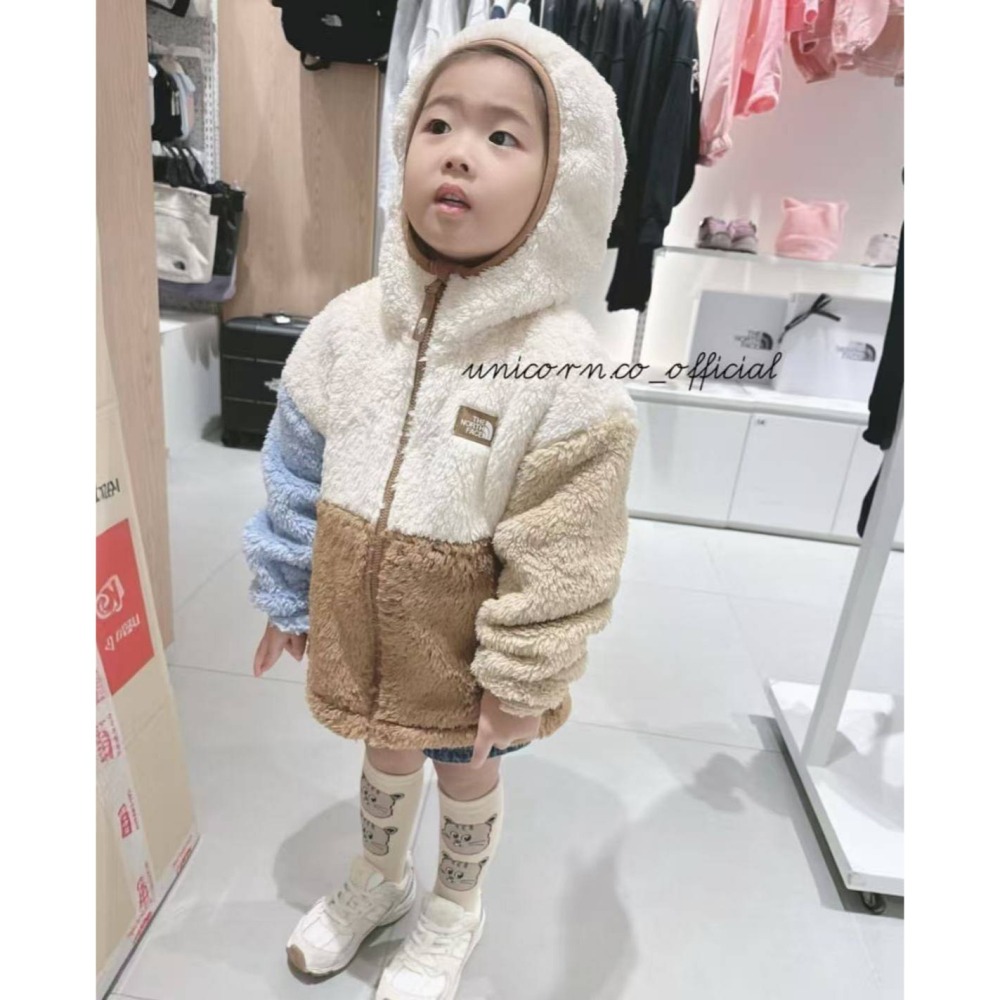 TNF韓版北臉跳色拼接毛外套/120/160-細節圖5