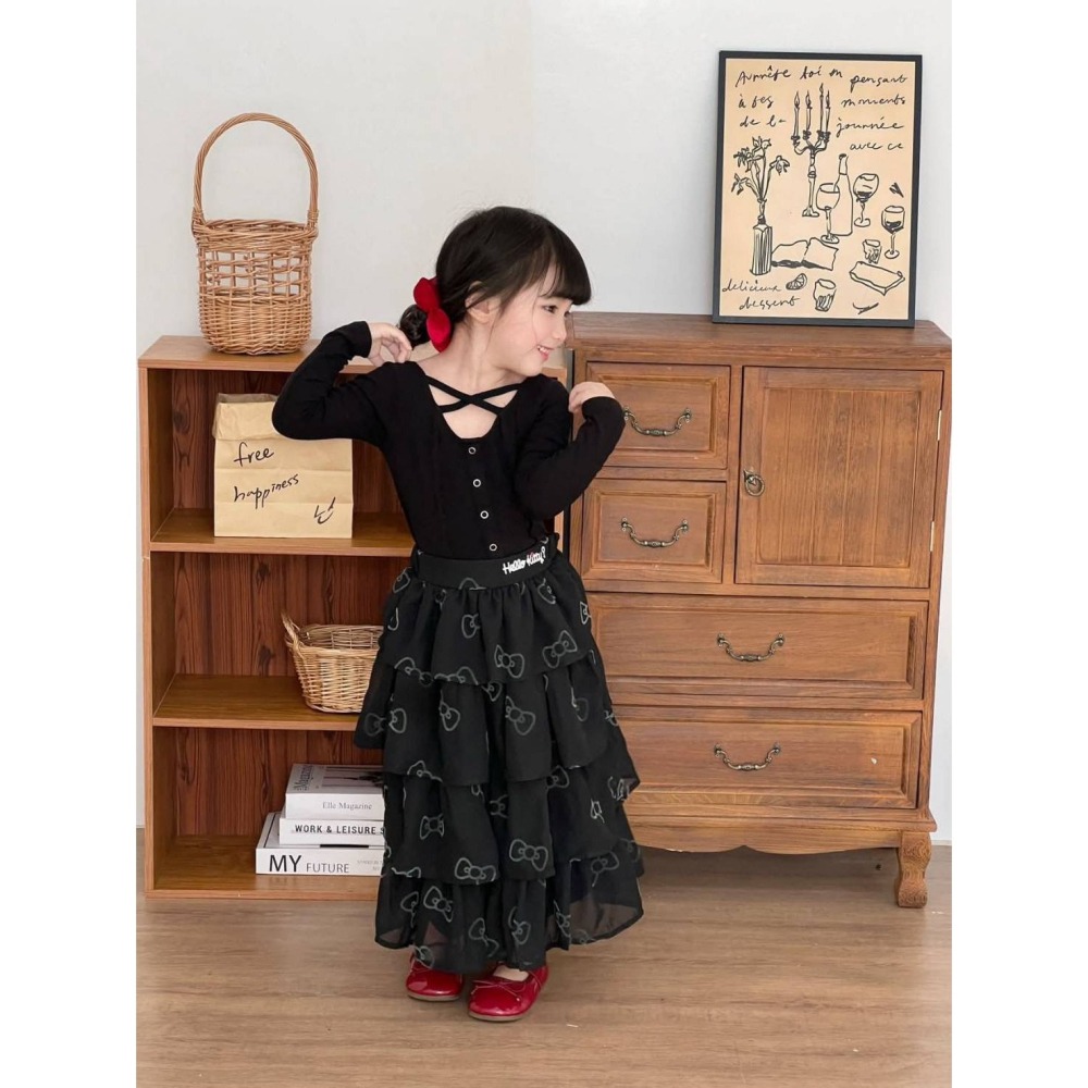 KITTY滿印蝴蝶結蛋糕長裙/100/110/120-細節圖3