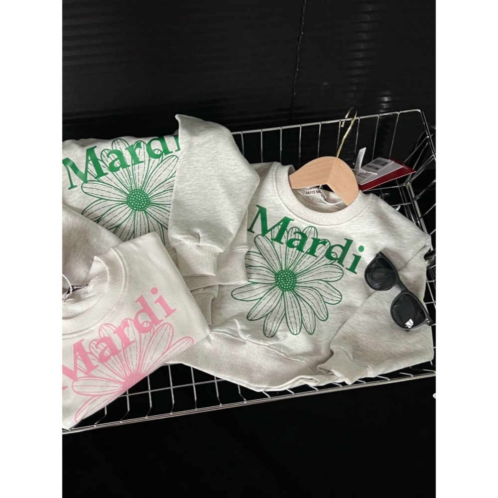Mardi小雛菊綠色寬款版長袖上衣/90/100/110/120/M/L-細節圖2