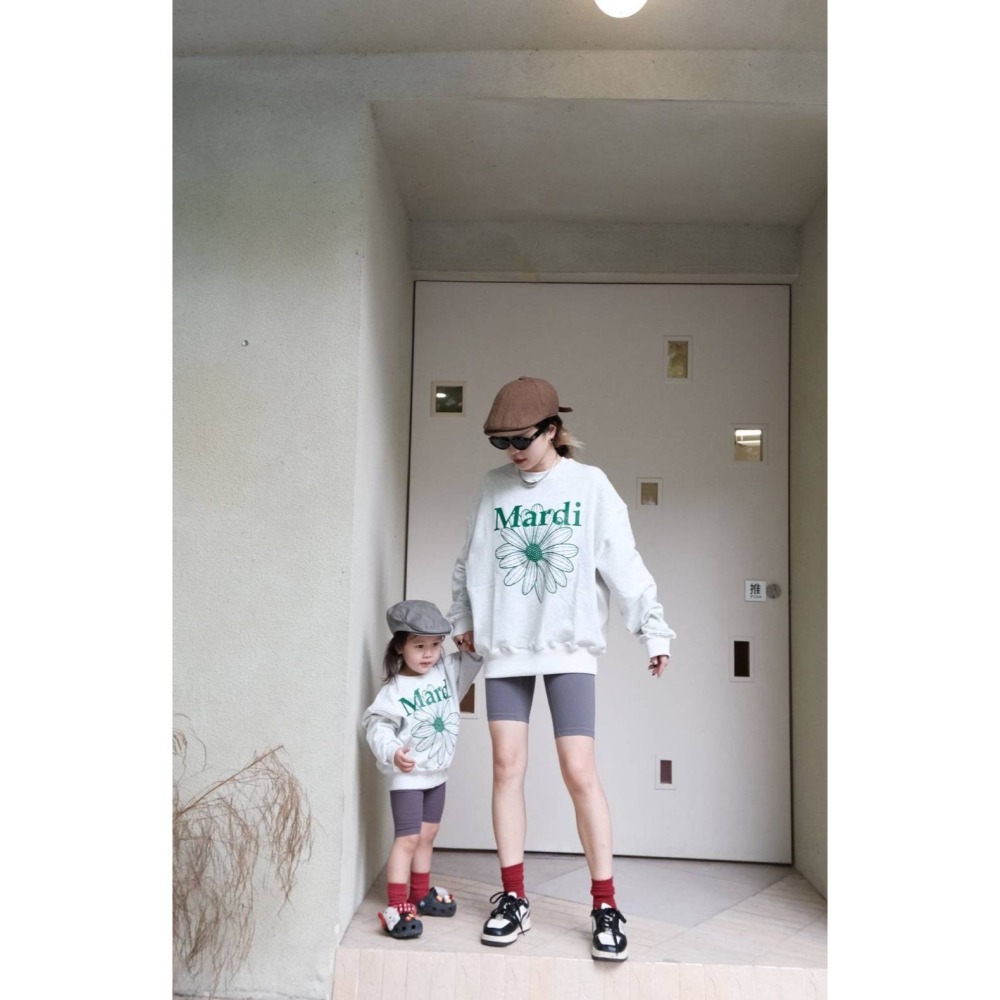 Mardi小雛菊綠色寬款版長袖上衣/90/100/110/120/M/L-細節圖3