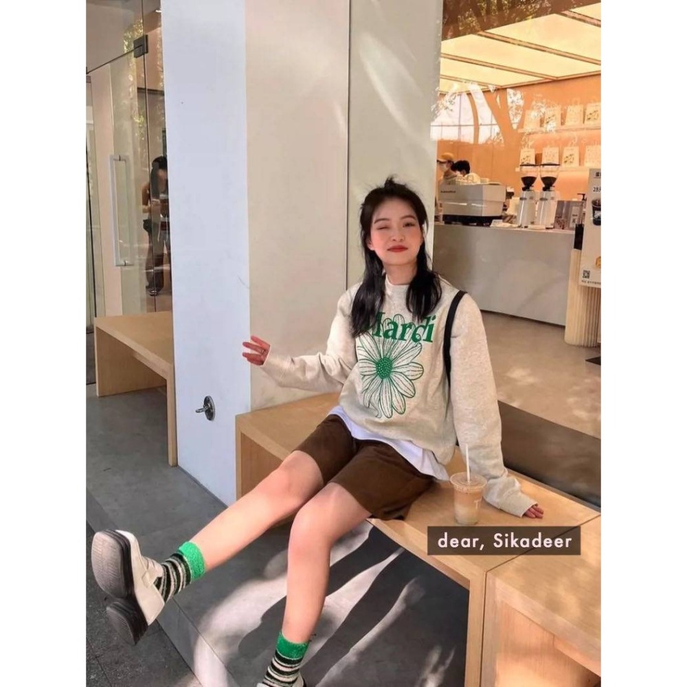 Mardi小雛菊綠色寬款版長袖上衣/90/100/110/120/M/L-細節圖4