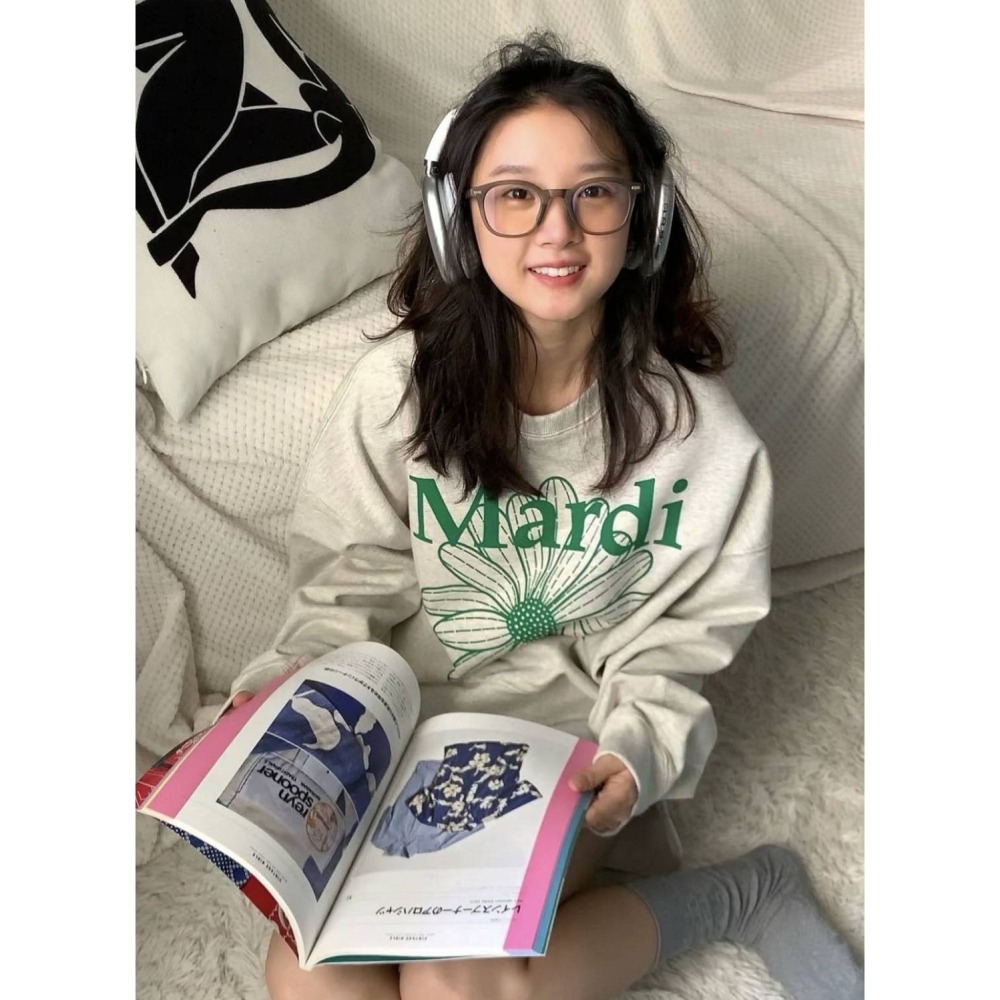 Mardi小雛菊綠色寬款版長袖上衣/90/100/110/120/M/L-細節圖5