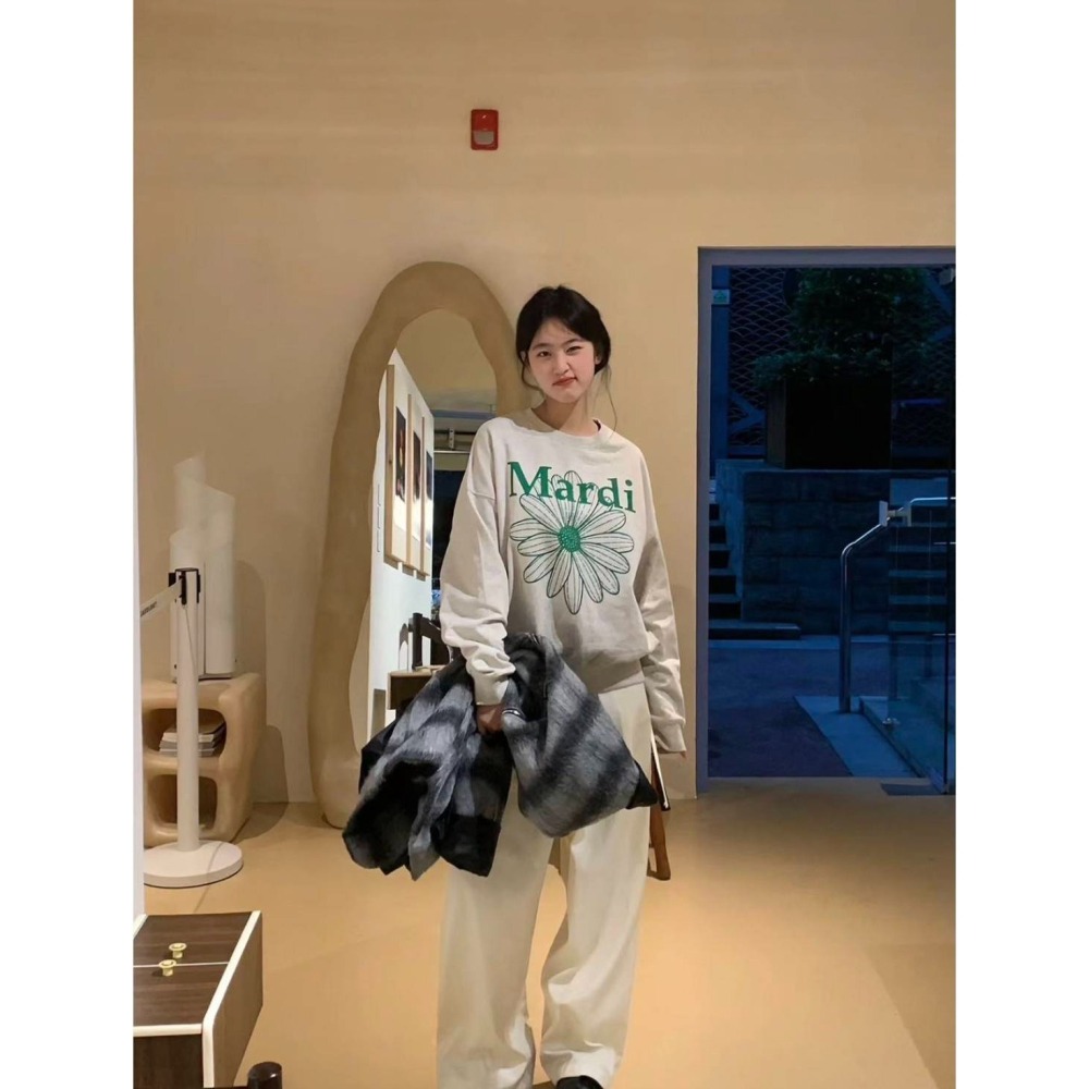 Mardi小雛菊綠色寬款版長袖上衣/90/100/110/120/M/L-細節圖6