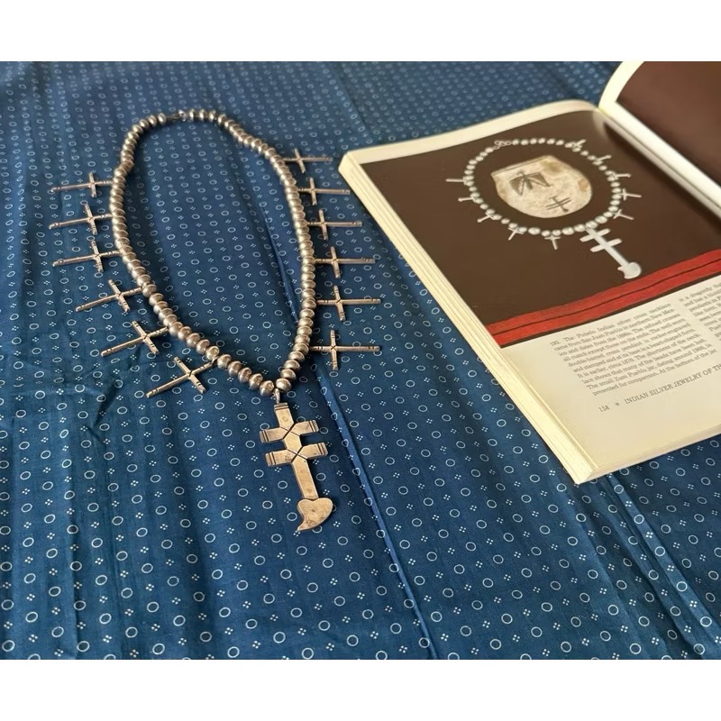 老品 1940’s navajo 銀器 f 銀飾 項鍊 印地安 古董 民族風 vintage 納瓦霍 十字架 古董銀飾-細節圖2