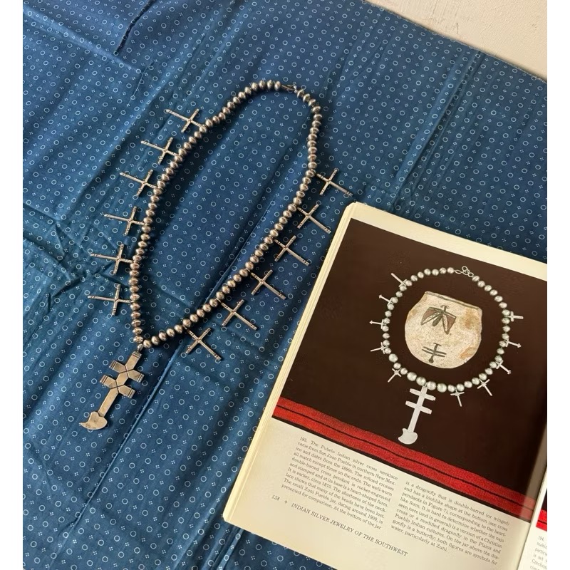 老品 1940’s navajo 銀器 f 銀飾 項鍊 印地安 古董 民族風 vintage 納瓦霍 十字架 古董銀飾-細節圖3