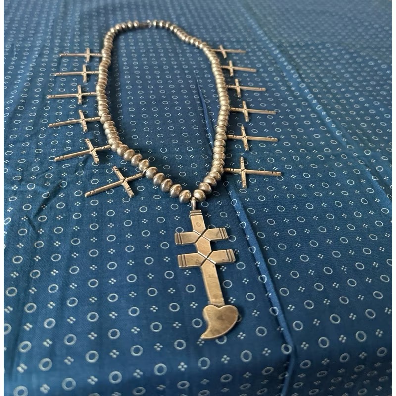 老品 1940’s navajo 銀器 f 銀飾 項鍊 印地安 古董 民族風 vintage 納瓦霍 十字架 古董銀飾-細節圖4