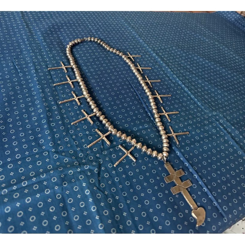 老品 1940’s navajo 銀器 f 銀飾 項鍊 印地安 古董 民族風 vintage 納瓦霍 十字架 古董銀飾-細節圖5