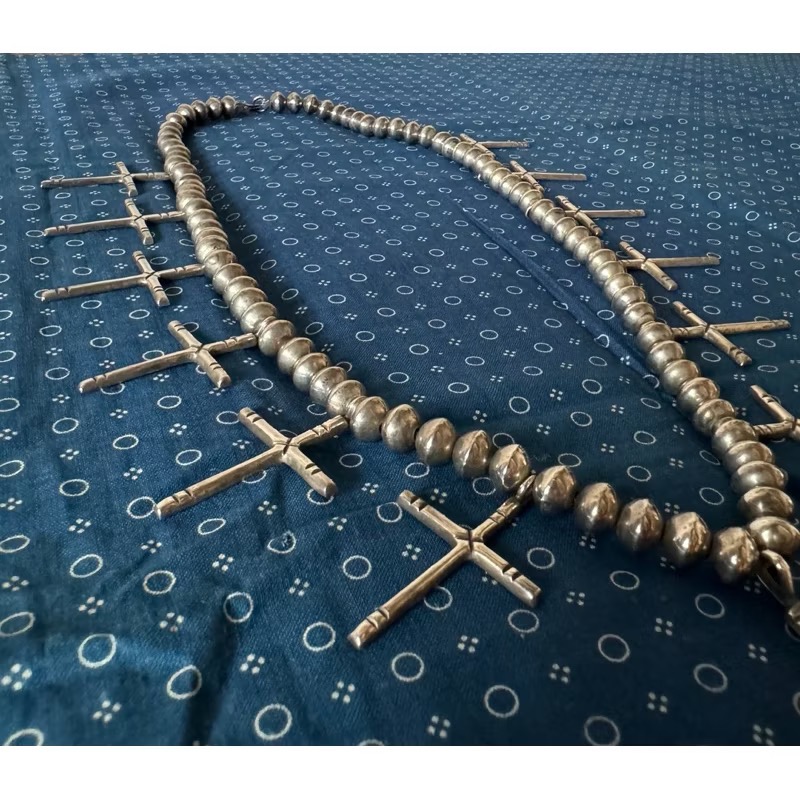 老品 1940’s navajo 銀器 f 銀飾 項鍊 印地安 古董 民族風 vintage 納瓦霍 十字架 古董銀飾-細節圖6