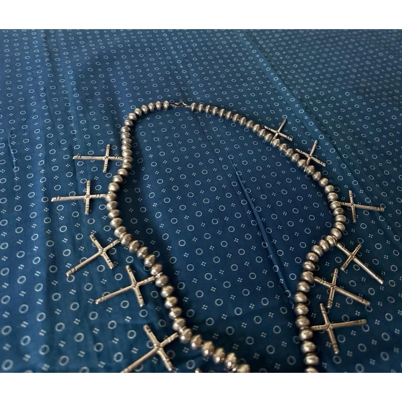 老品 1940’s navajo 銀器 f 銀飾 項鍊 印地安 古董 民族風 vintage 納瓦霍 十字架 古董銀飾-細節圖7