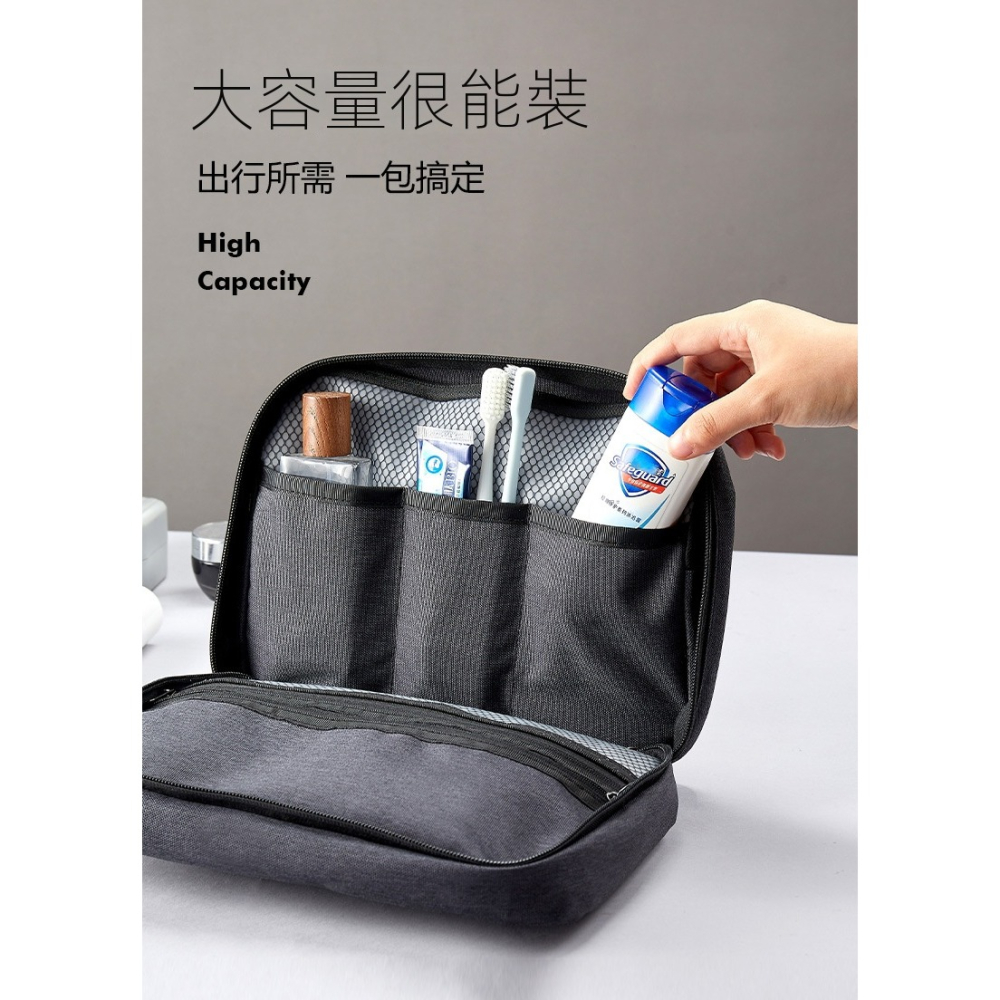 【防水牛津布】男士旅行洗漱包｜大容量二折設計・分倉收納・可掛式便攜包｜出差露營必備-細節圖7