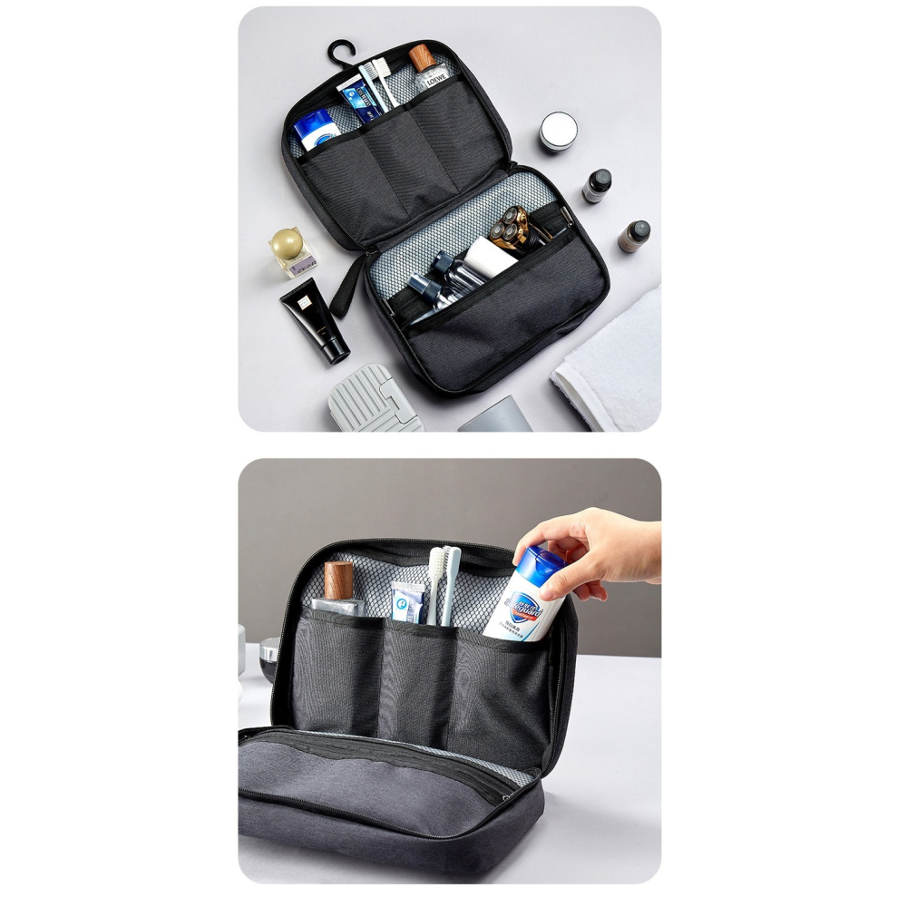 【防水牛津布】男士旅行洗漱包｜大容量二折設計・分倉收納・可掛式便攜包｜出差露營必備-細節圖10