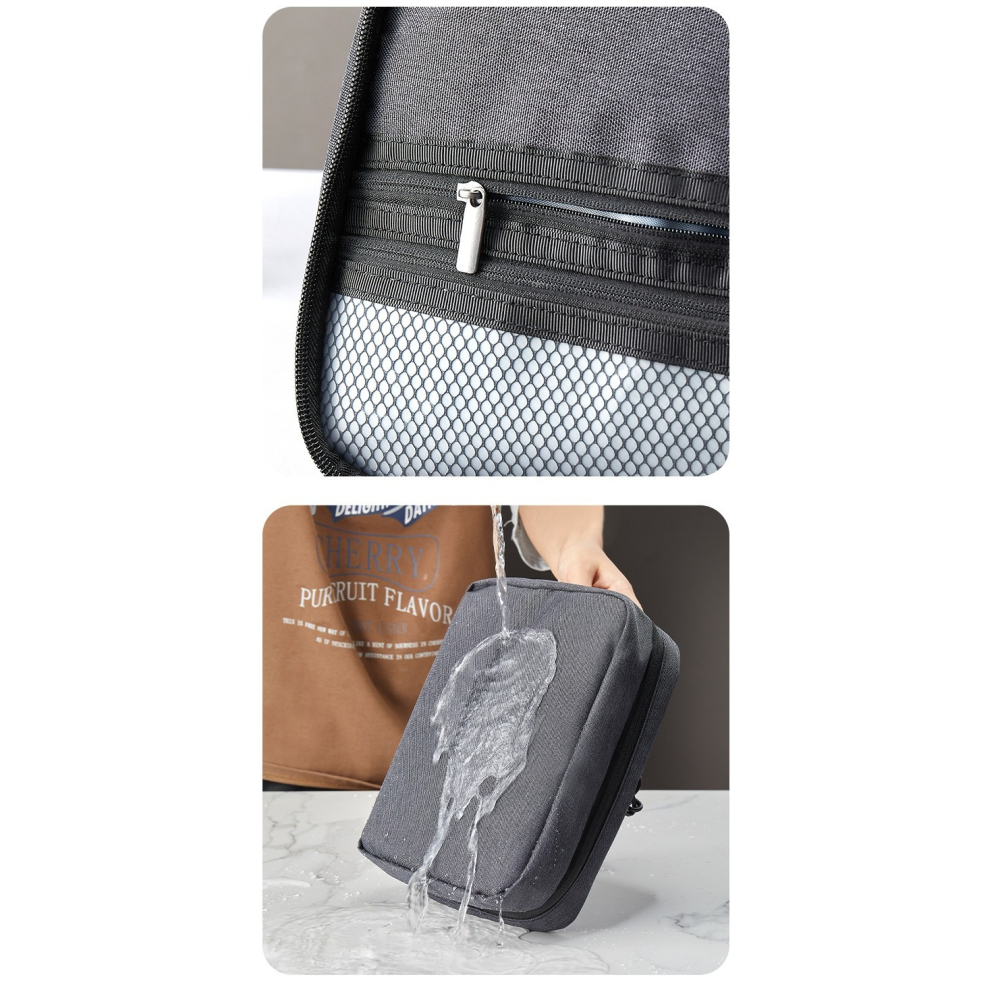 【防水牛津布】男士旅行洗漱包｜大容量二折設計・分倉收納・可掛式便攜包｜出差露營必備-細節圖11