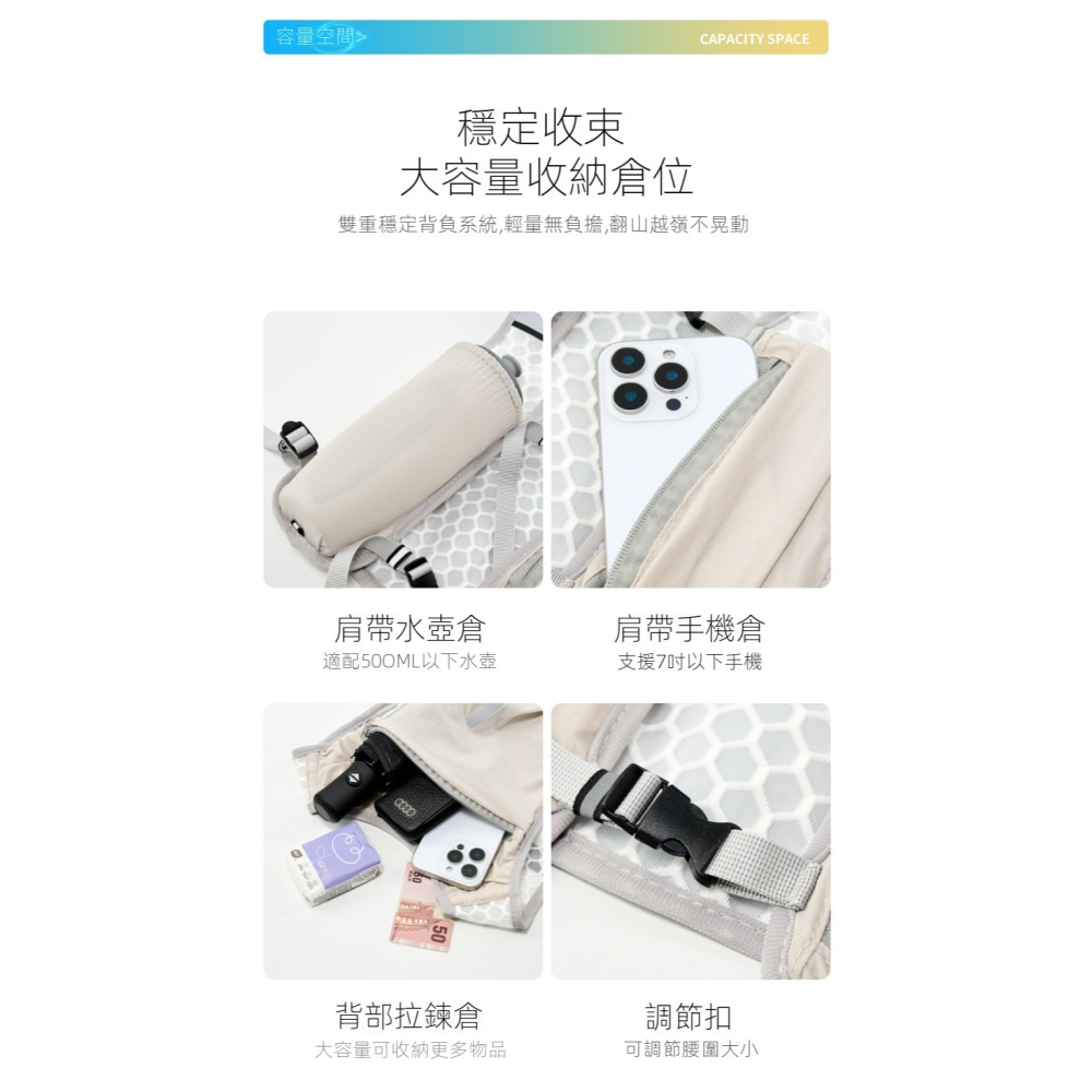 【輕量透氣】越野跑背心背包｜多口袋防潑水・透氣舒適・反光安全設計｜登山跑步戶外水壺包-細節圖8