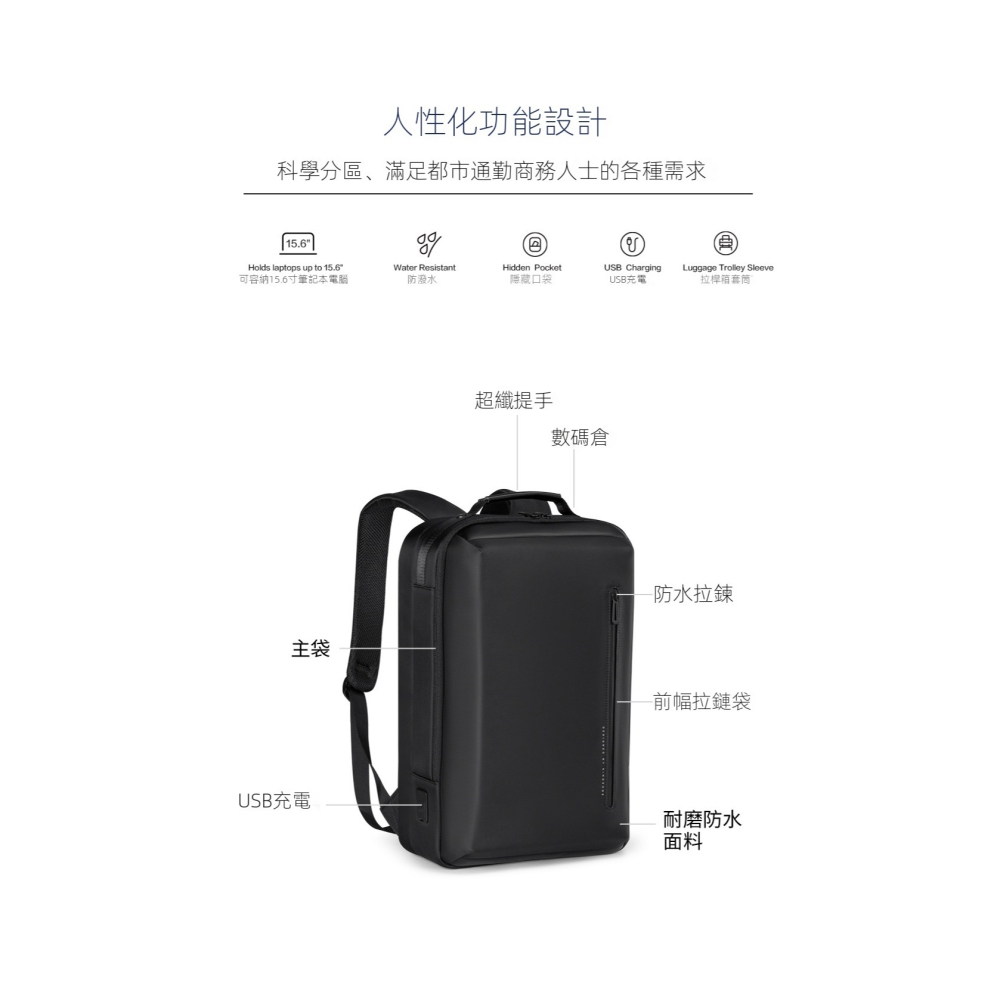 【商務精英首選💼】金聖斯多功能筆電雙肩包｜防潑水大容量23L・USB充電・人體工學背負設計・15.6吋電腦包-細節圖7
